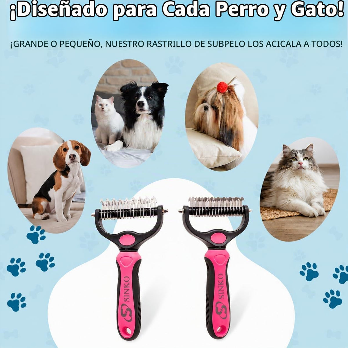 Sinko - Cepillo de pelo para perros y gatos, rastrillo de capa infe...