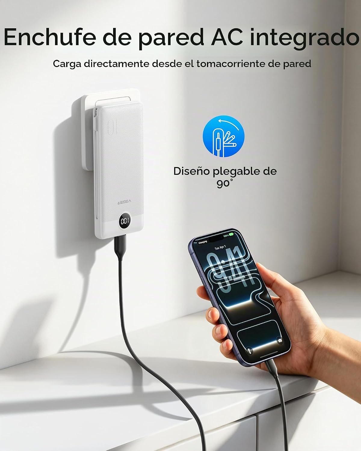 VEGER Cargador portátil para iPhone, Power Bank con cables integrad...