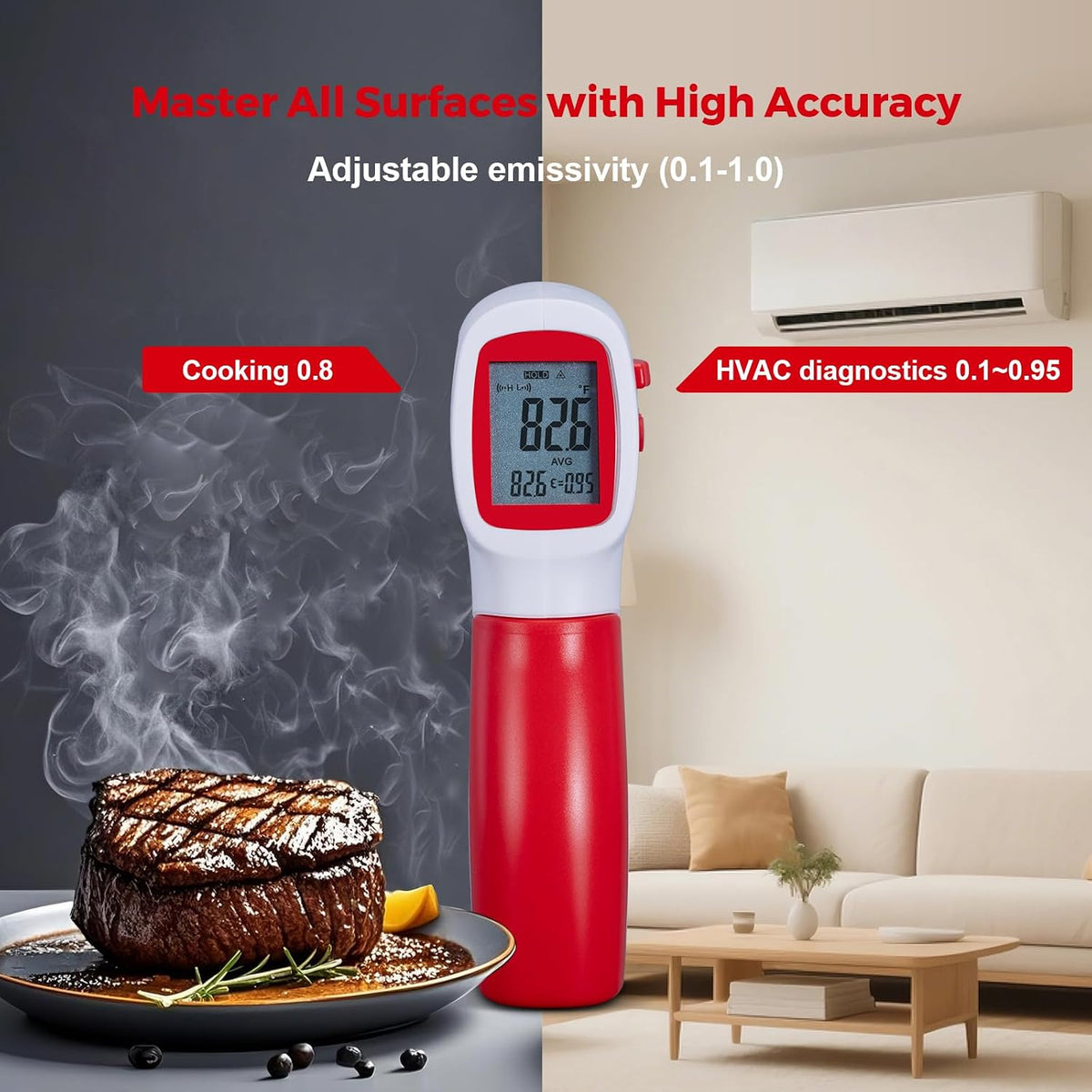 VCooklify Termómetro infrarrojo para carne, pistola de temperatura...