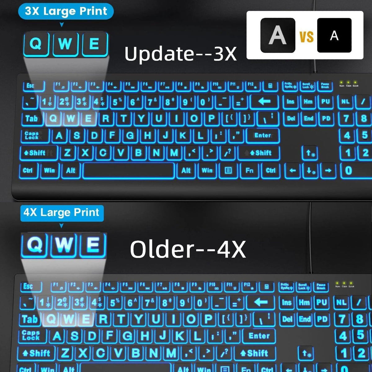 SABLUTE K11PRO Teclado retroiluminado de impresión grande, fuente 3...