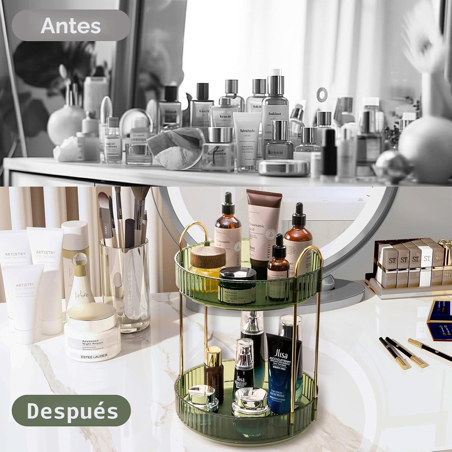 Asayuee Organizador de maquillaje giratorio de 360° para tocador, o...