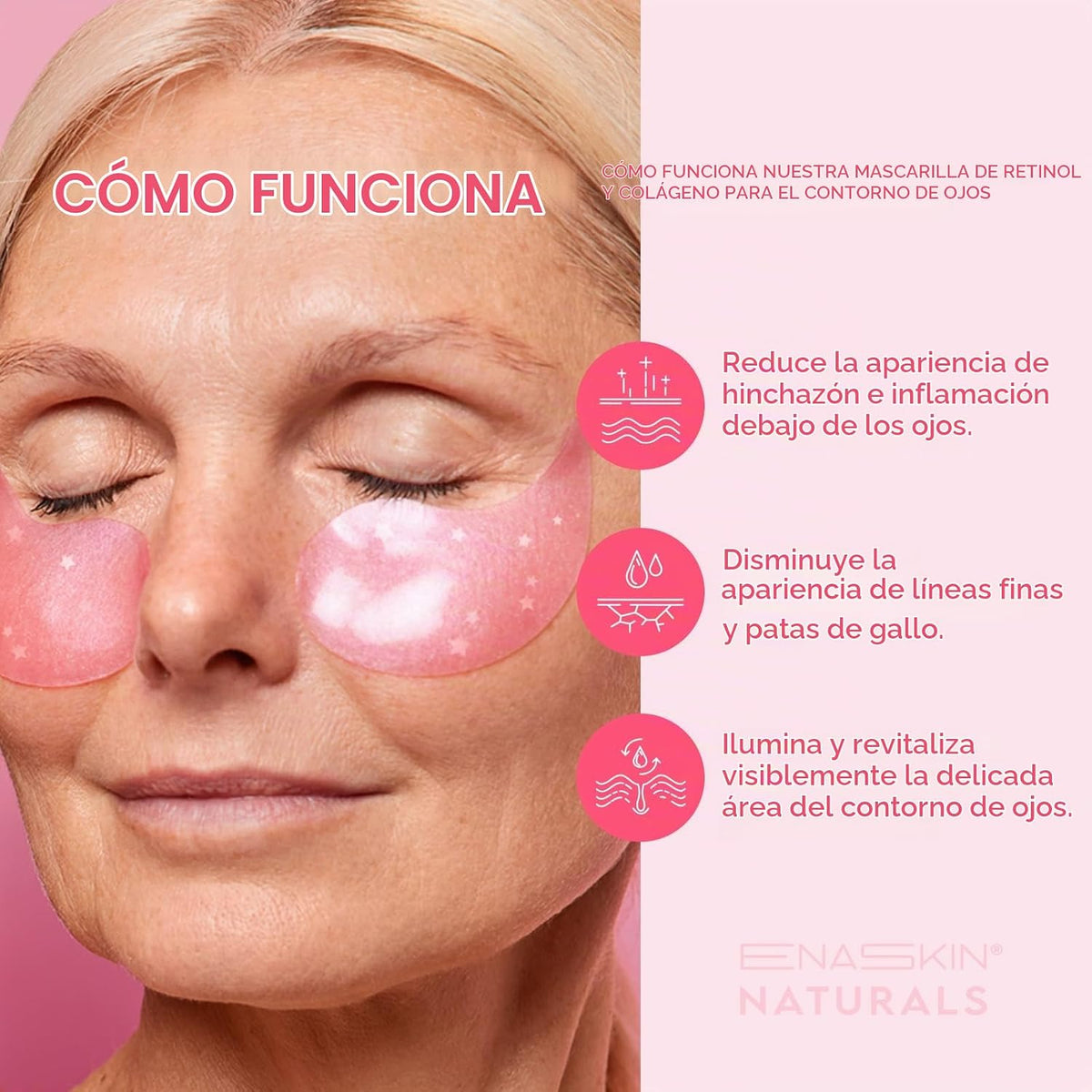 Parches debajo de los ojos con cafeína Enaskin Naturals para ojeras...