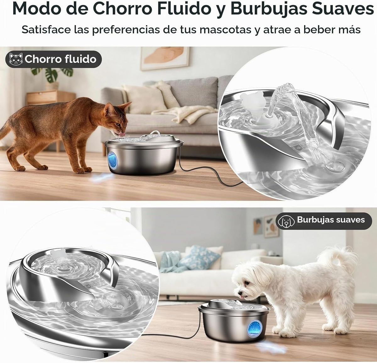 ORSDA Fuente de agua de acero inoxidable para gatos, fuente automát...