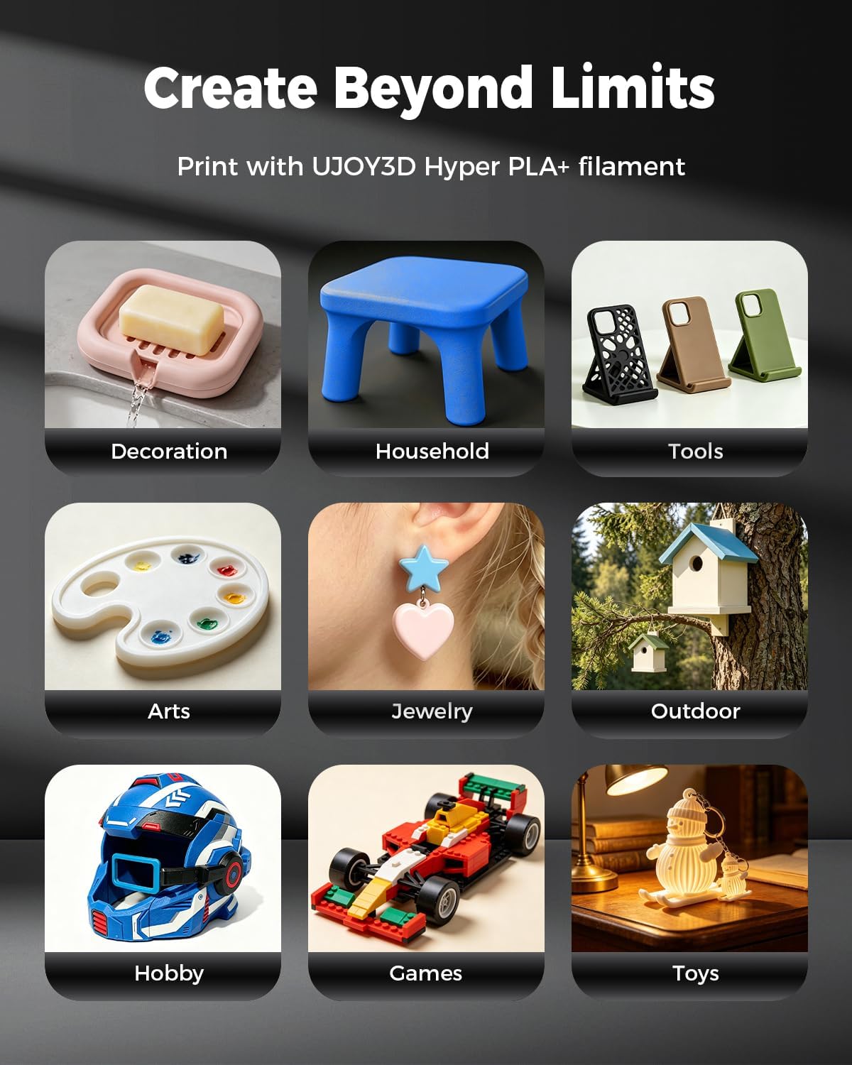 UJOY3D Paquete de filamento Hyper PLA+ de 8.8 lbs de 0.07 in, PLA+...