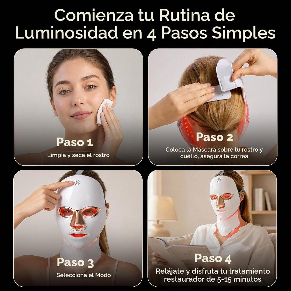 Máscara de terapia de luz roja para cara y cuello, cobertura facial...