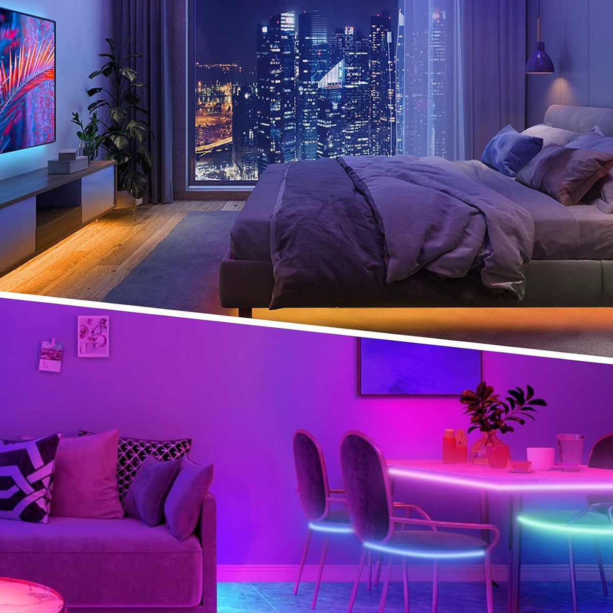 KSIPZE Tira de luces LED RGB de 200 pies (2 rollos de 100 pies), si...