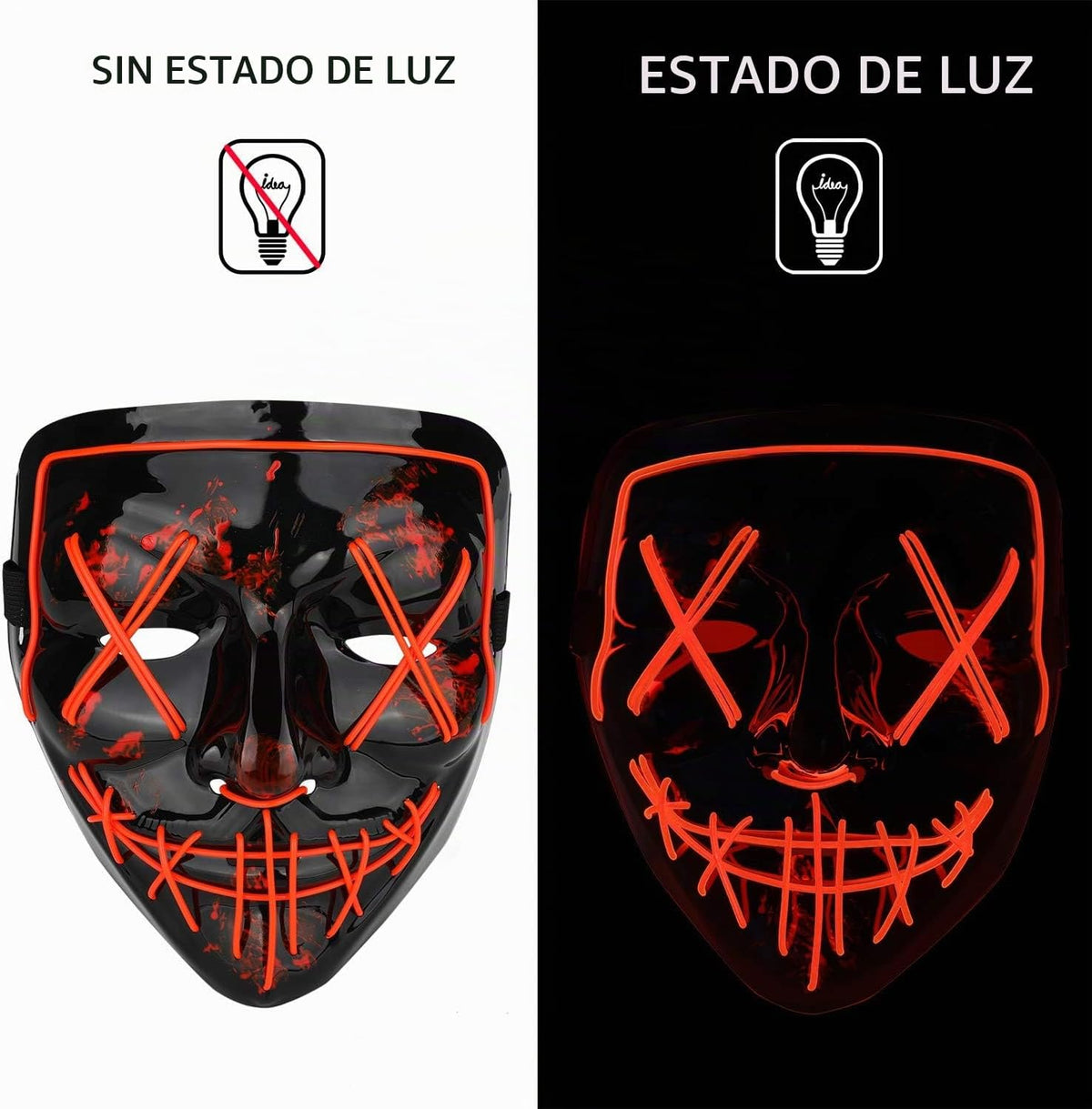 Poptrend Máscara de Halloween con luz LED para festivales, cosplay,...