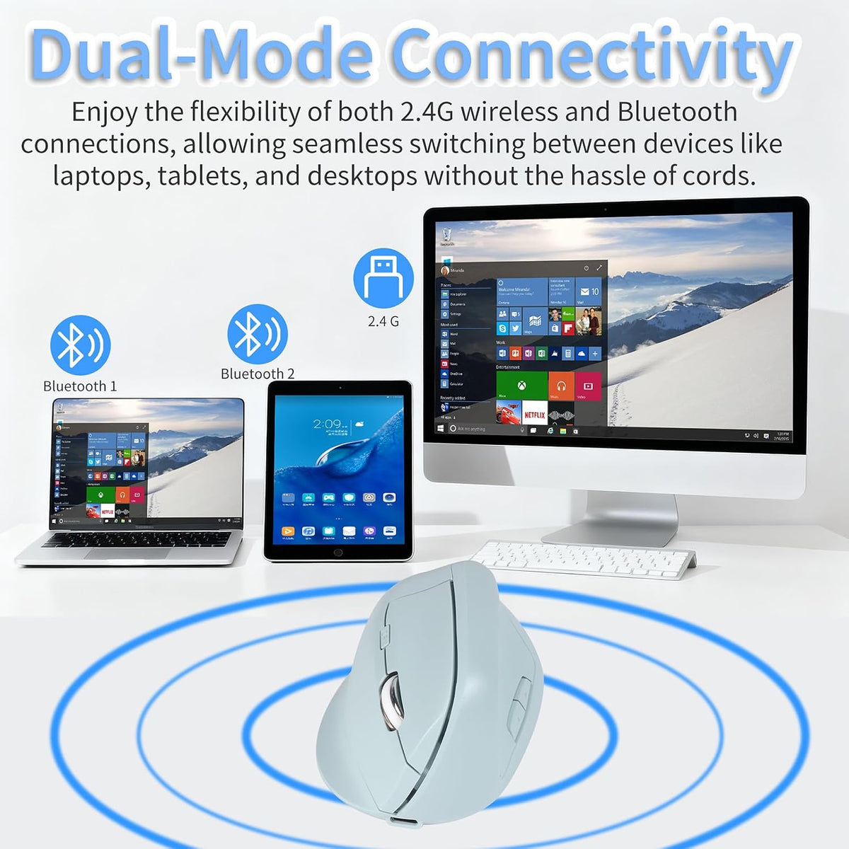 KUYHRF Ratón vertical inalámbrico Bluetooth, diseño ergonómico, rec...