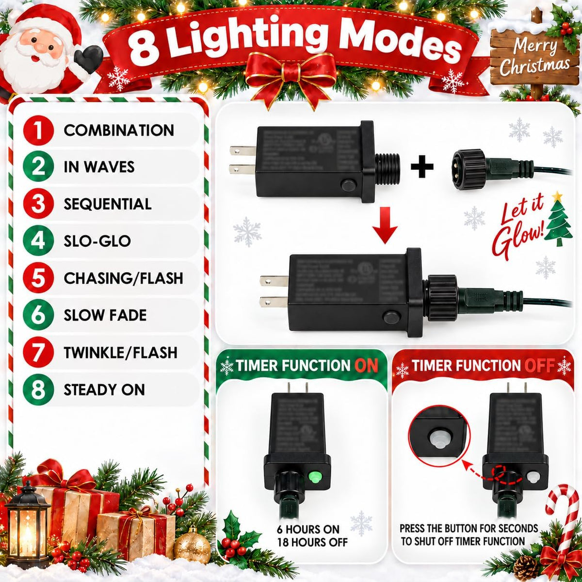 BHCLIGHT Guirnalda de luces de Navidad de 240 LED para interiores y...