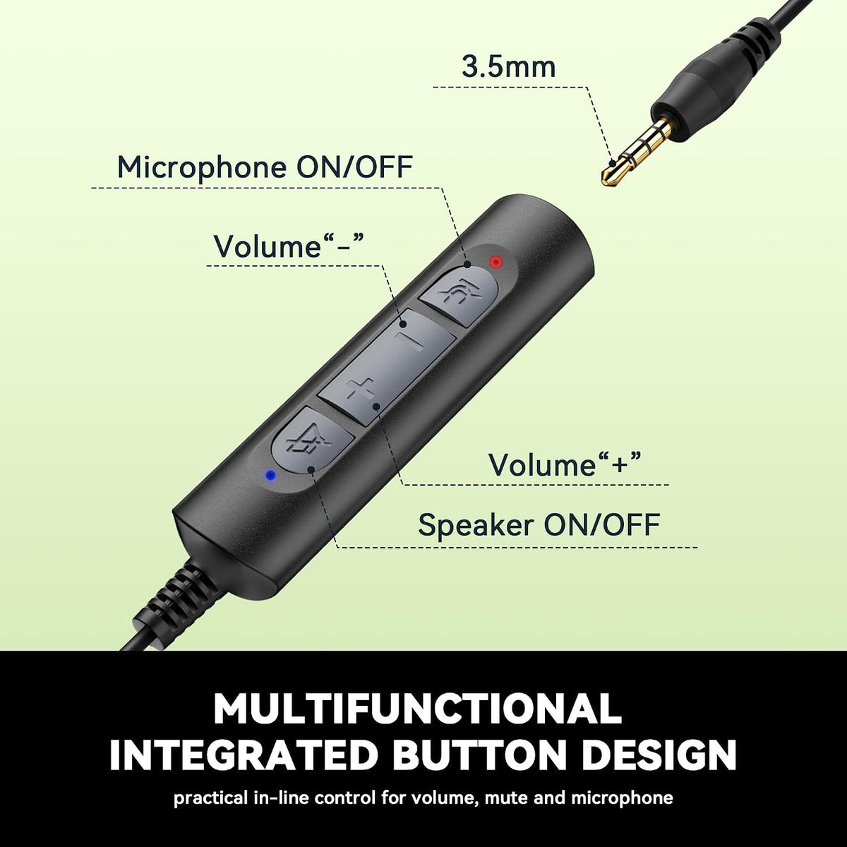 Wantek Auriculares USB y de 0.138 in con micrófono para PC\/portáti...