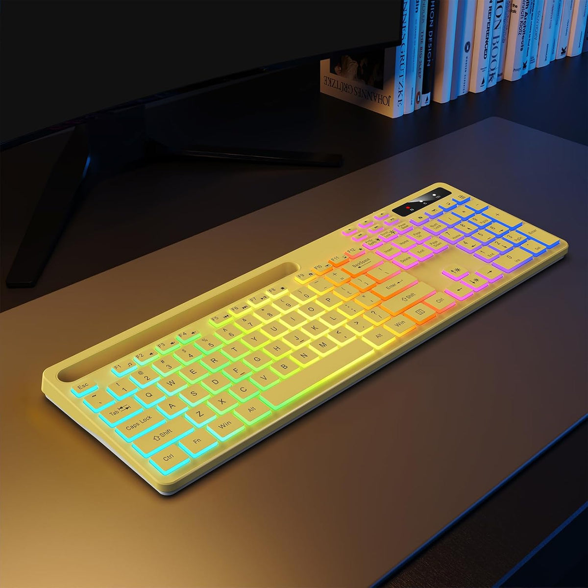 Soueto Teclado inalámbrico con retroiluminación RGB, soporte para t...