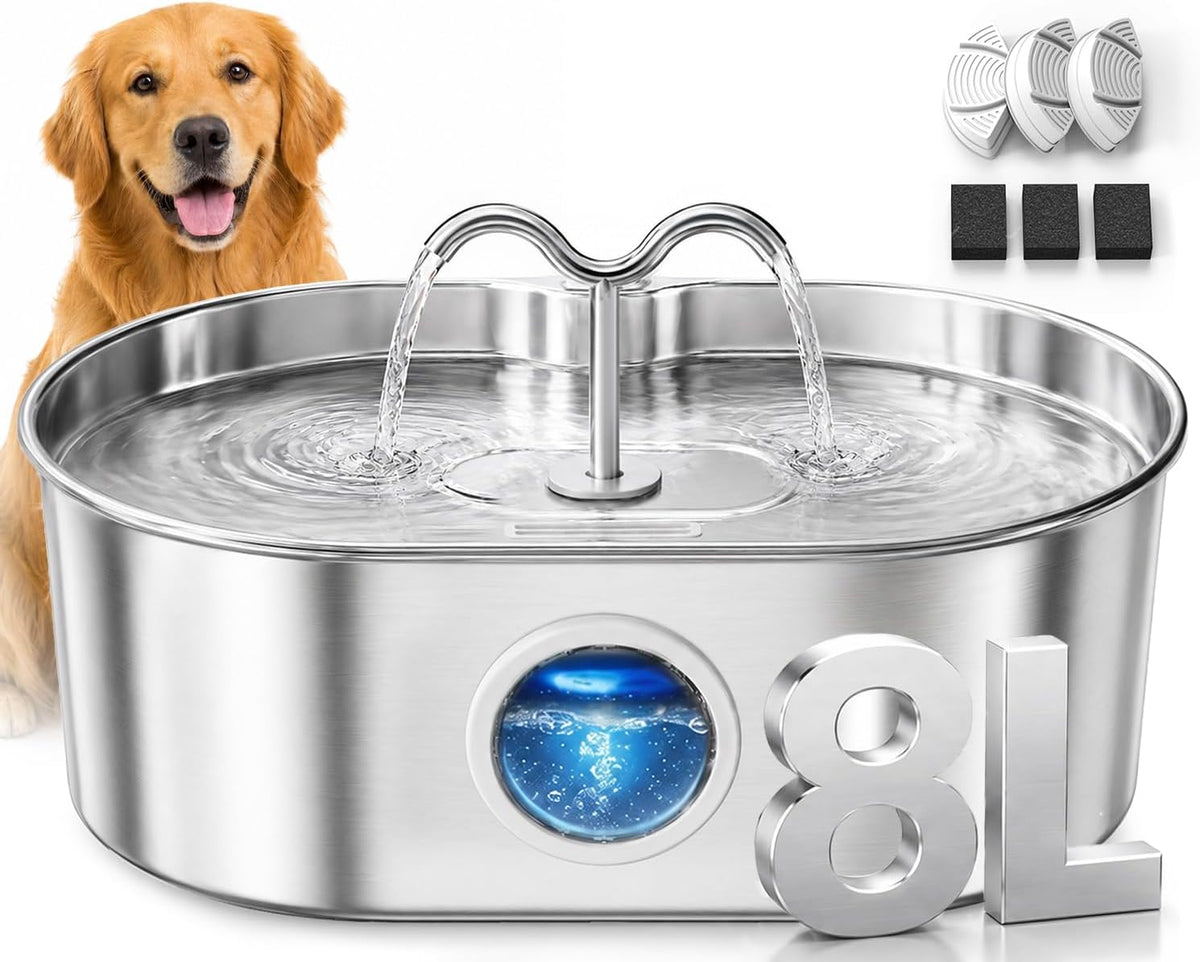 Fuente de agua para perros, fuente de agua de acero inoxidable de 2...
