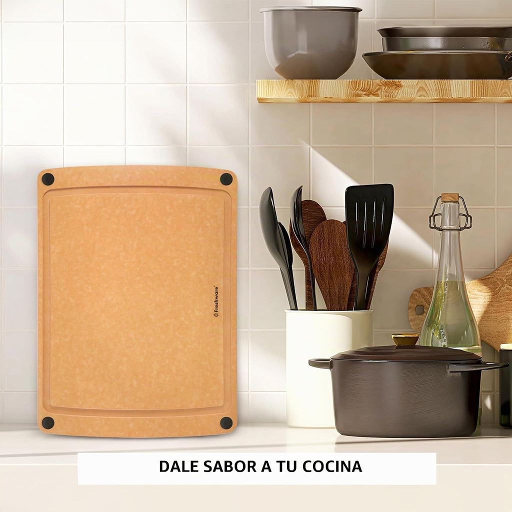Freshware Tabla de cortar de madera para cocina, ranura para jugos,...