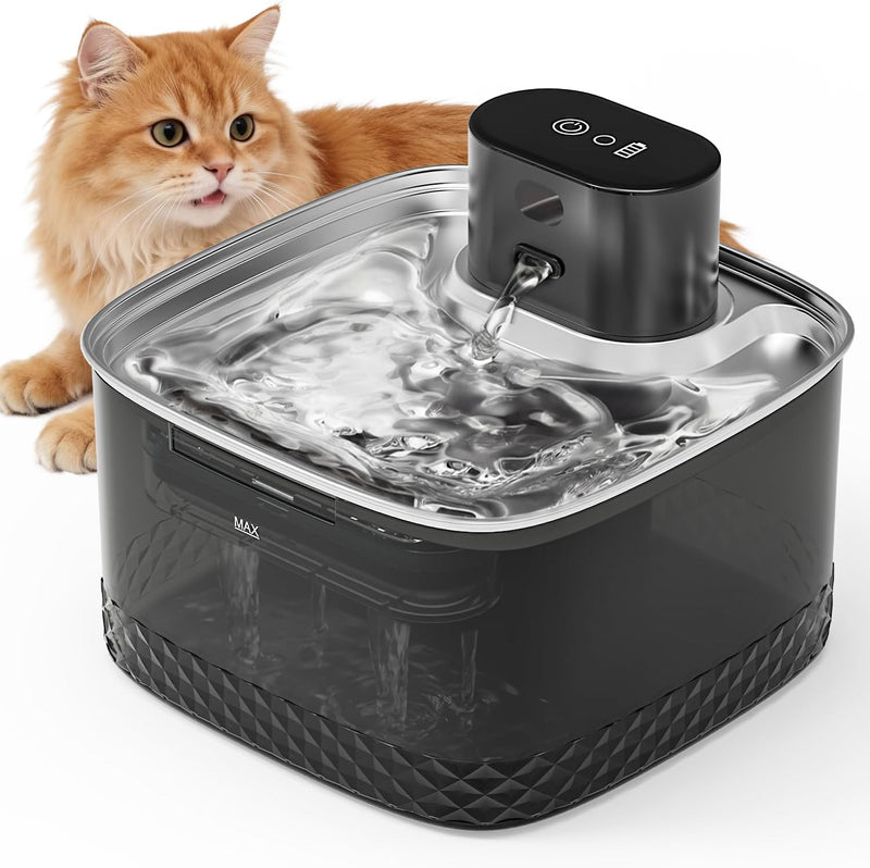 Petinstinct Fuente de agua inalámbrica para gatos con bandeja de ac...