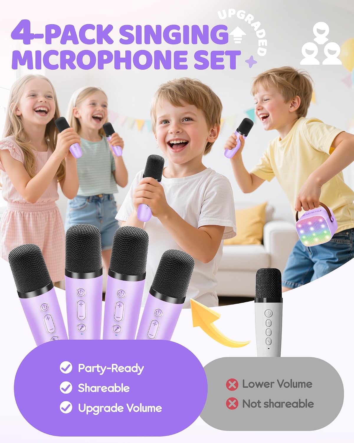 YLL Mini máquina de karaoke con 4 micrófonos inalámbricos, regalos...