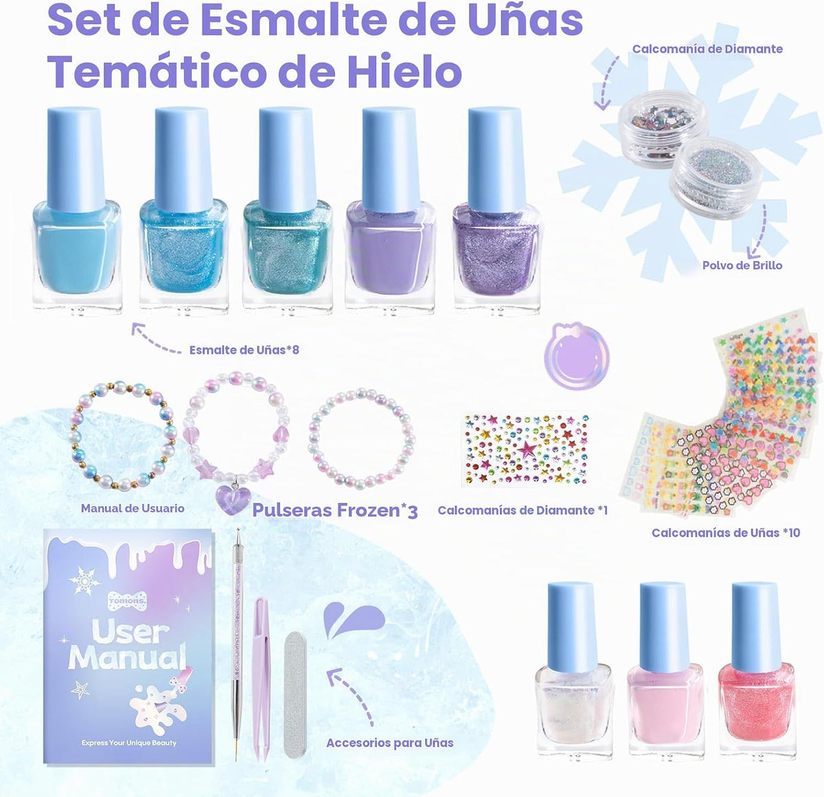 Tomons Kit de maquillaje para niños para niñas, juego de belleza de...