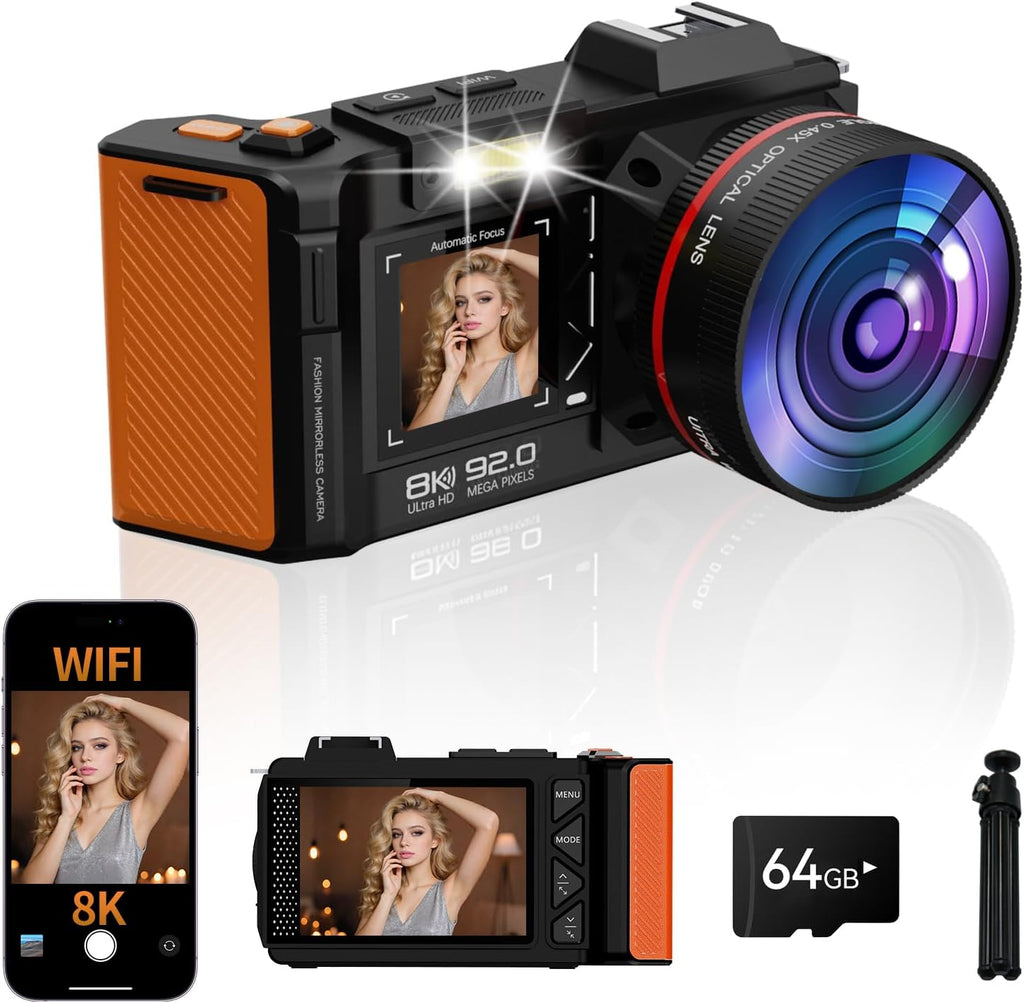 Cámara digital 8K para fotografía, cámara de vlogging WiFi de 92MP...