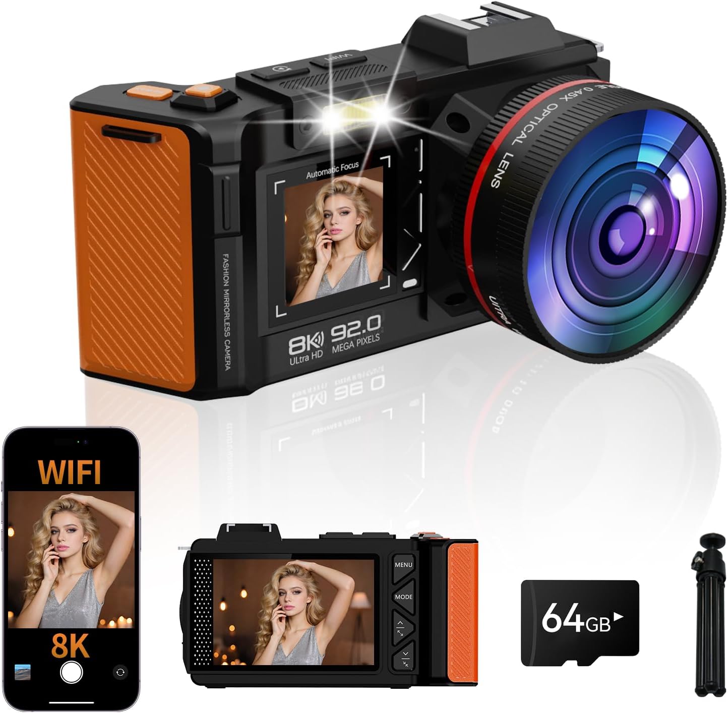 Cámara digital 8K para fotografía, cámara de vlogging WiFi de 92MP...