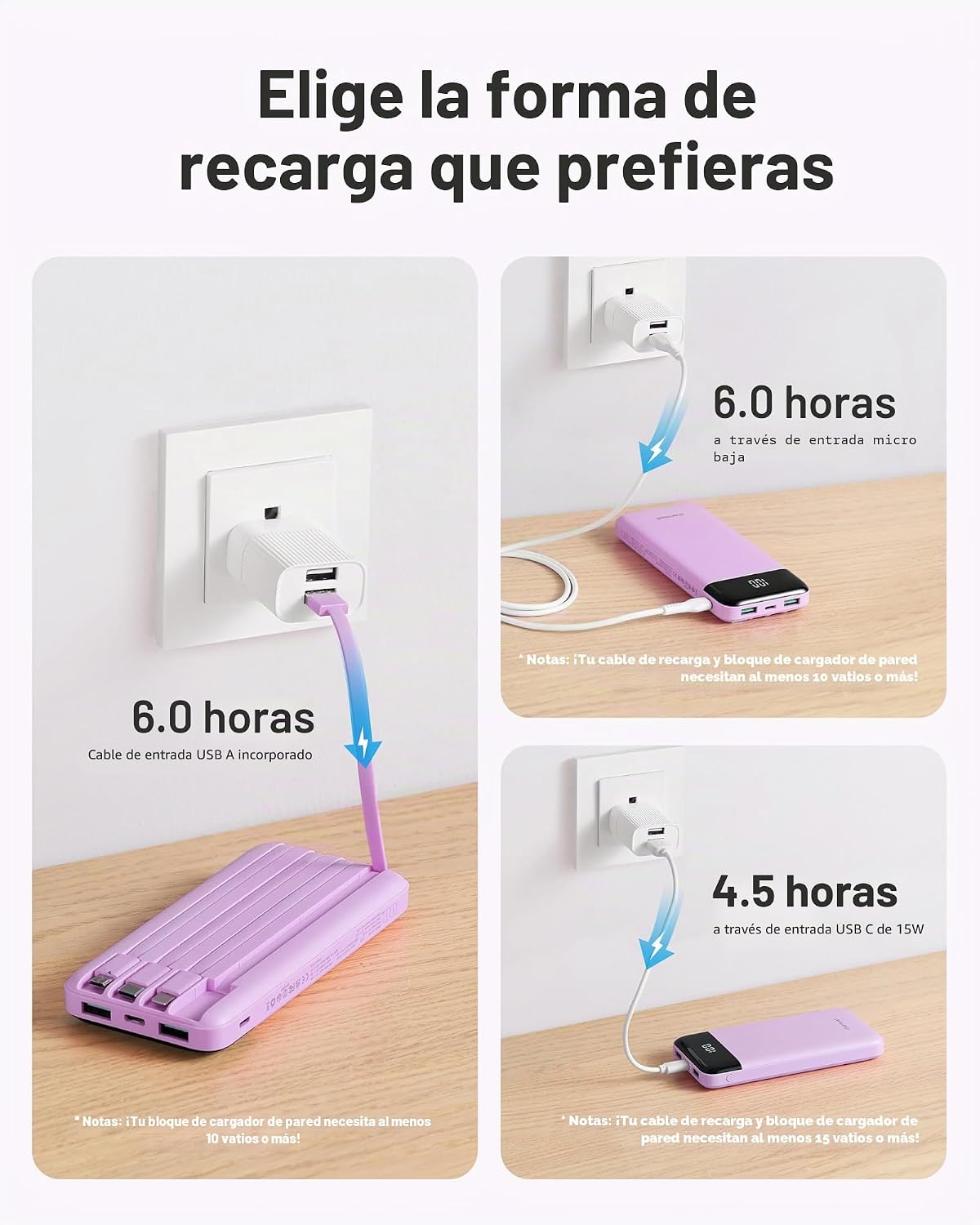 charmast Cargador portátil con 4 cables integrados reforzados | 100...
