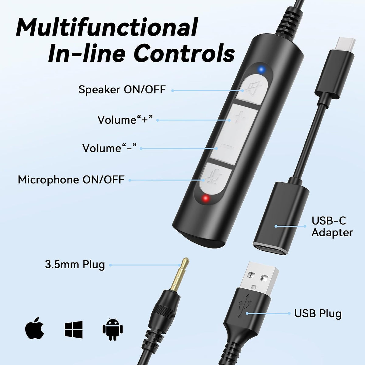 Wantek - Auriculares USB con micrófono para PC, auriculares para co...
