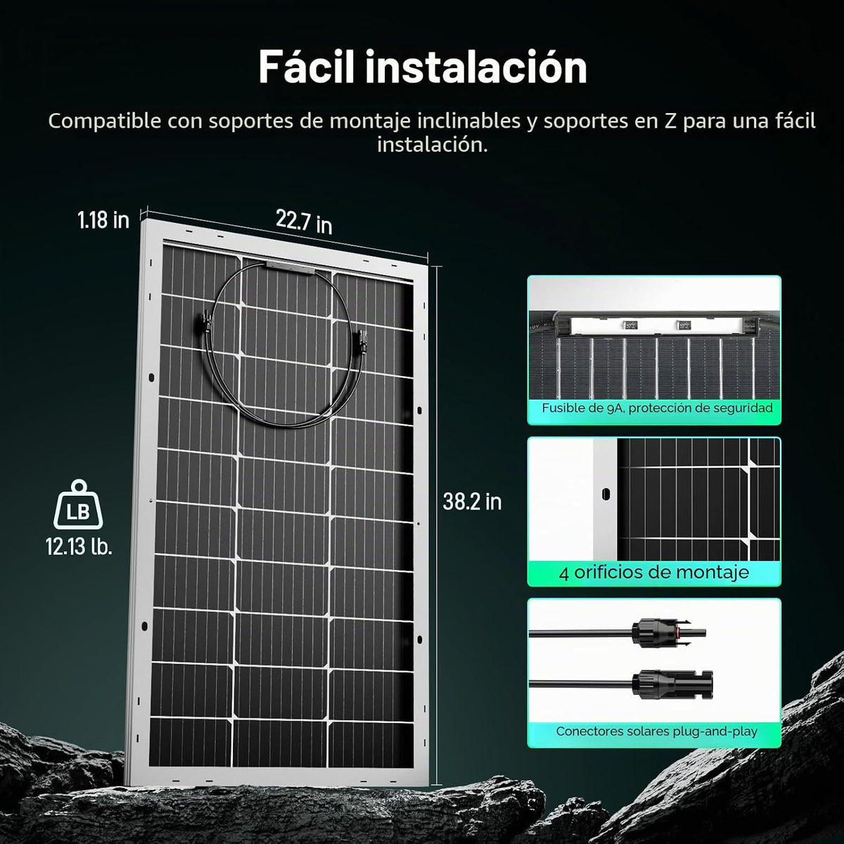 HQST - Panel solar monocristalino de 100 W y 12 V, módulo de alta e...