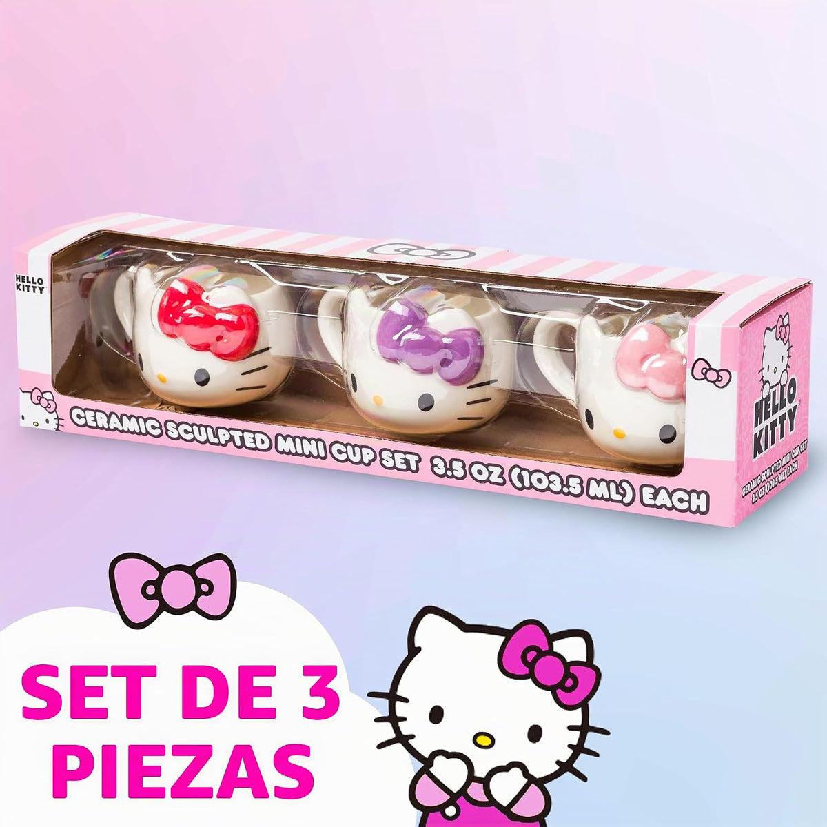 Silver Buffalo Sanrio Hello Kitty Conjunto de 3 tazas de cerámica e...