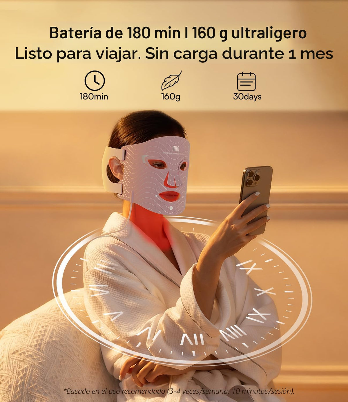 INIA Máscara de la terapia de la luz roja para la cara, 850nm NIR,...