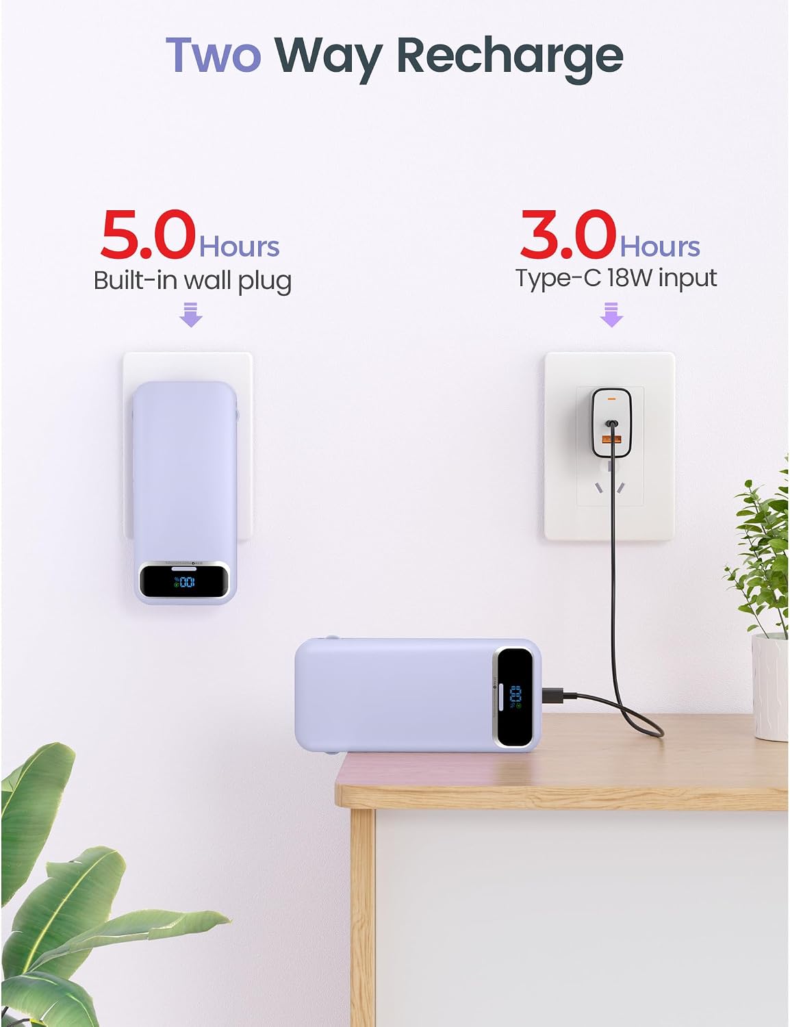 aonidi - Cargador portátil de 12000 mAh con cables integrados y enc...