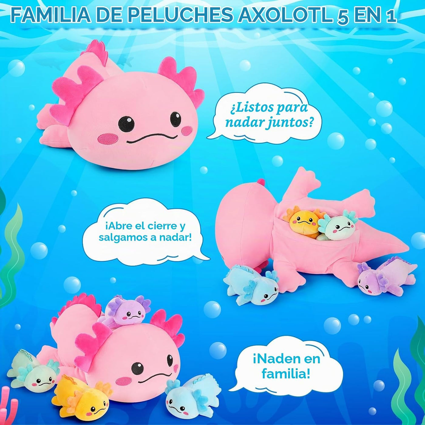 5 piezas de animales de peluche de ajolote familiar de ajolotl de 1...