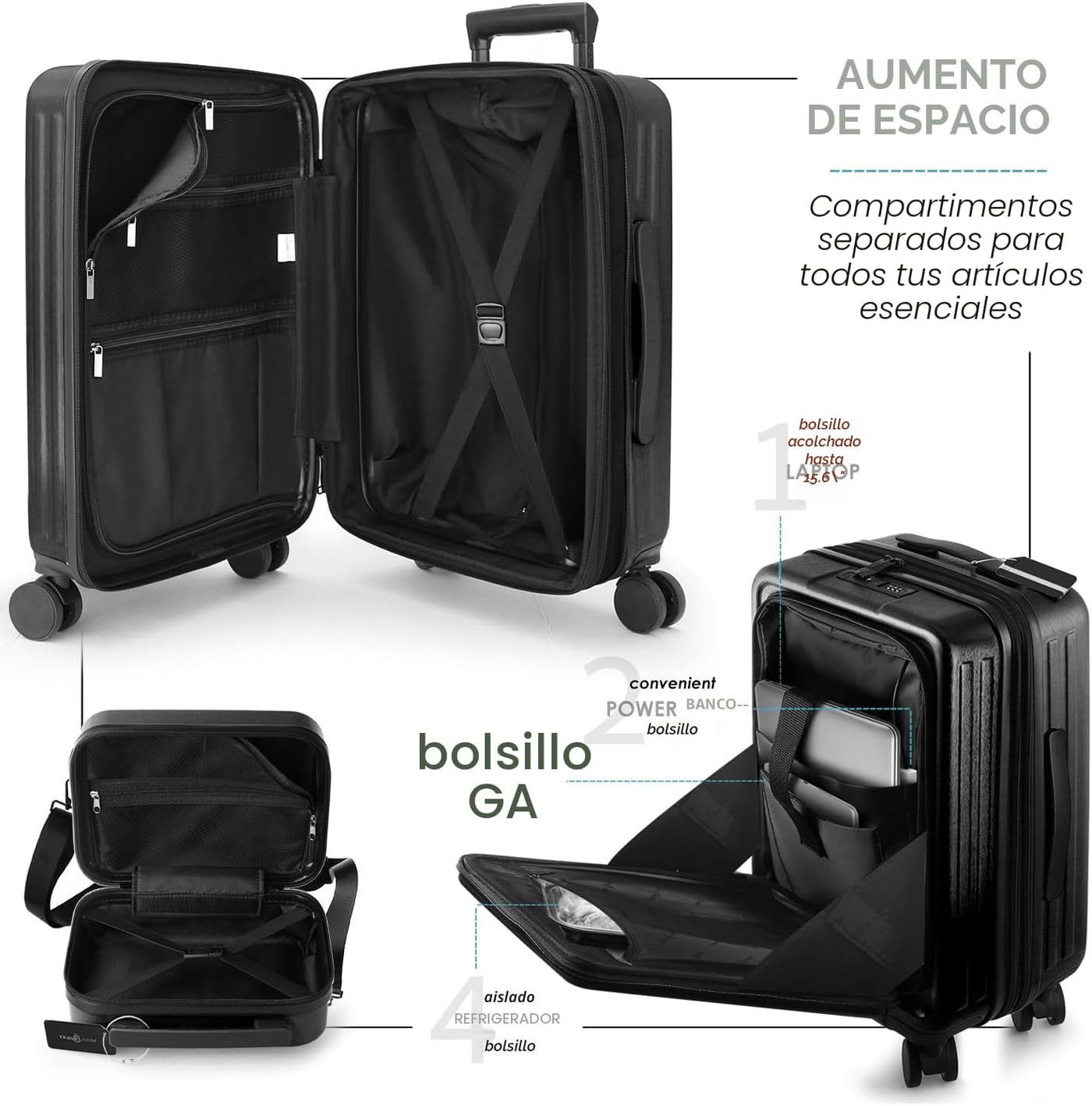 TRAVELARIM No se puede expandir, Negro azabache, Maleta de mano de...