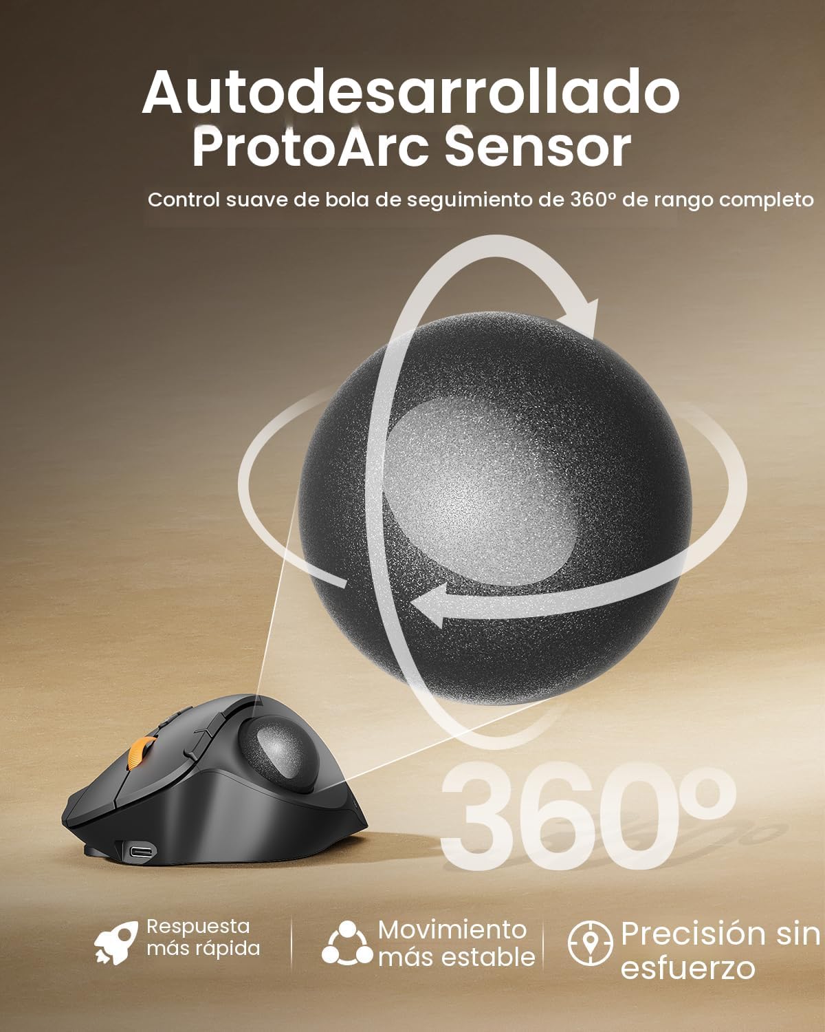 ProtoArc Ratón inalámbrico Bluetooth Trackball, EM02 de dos ángulos...