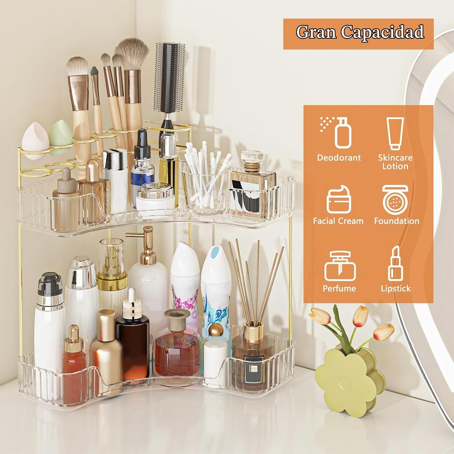Webetop Organizador de esquina para maquillaje para tocador, organi...