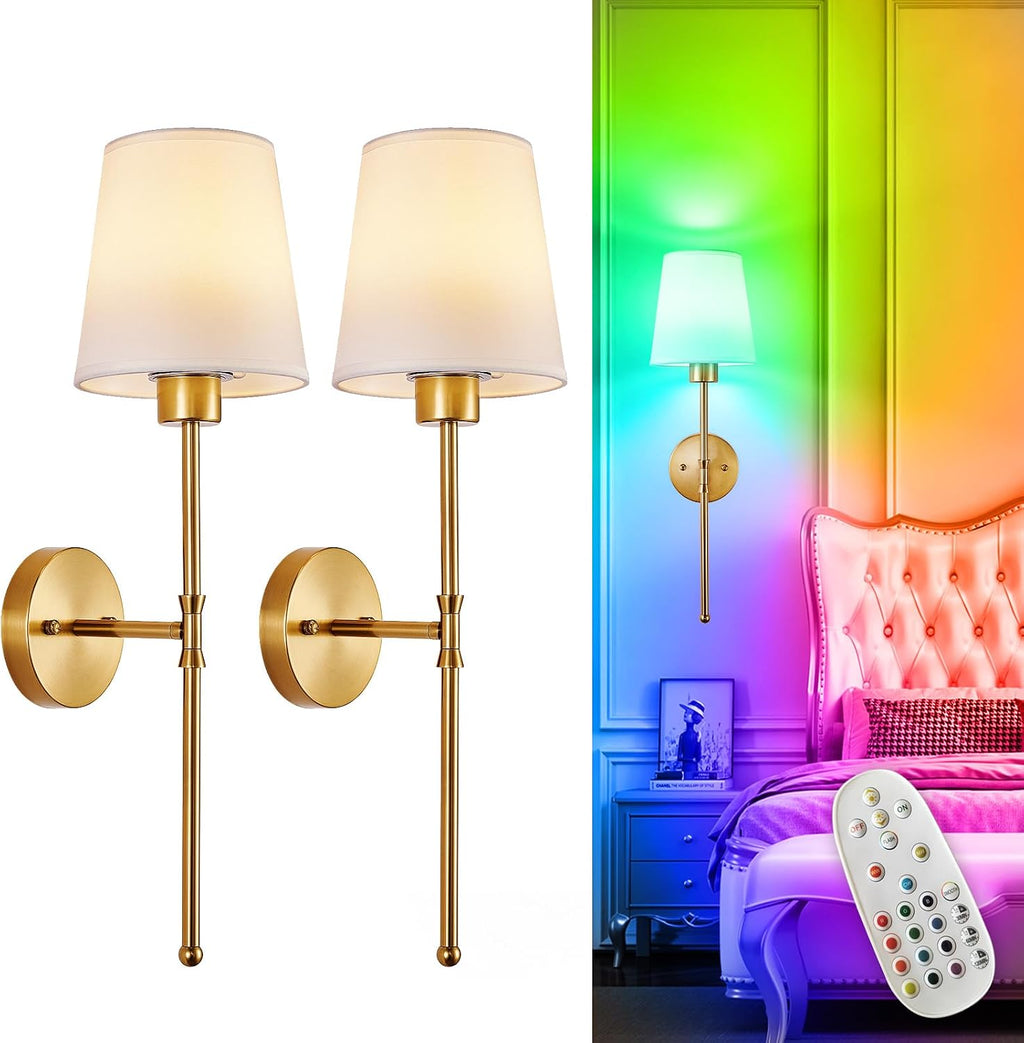 Depuley Aplique de pared a pilas: juego de 2 luces de pared inalámb...