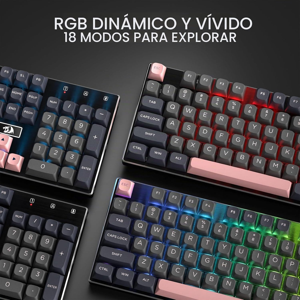 Redragon Teclado mecánico atado con cable del juego K556 RGB, table...