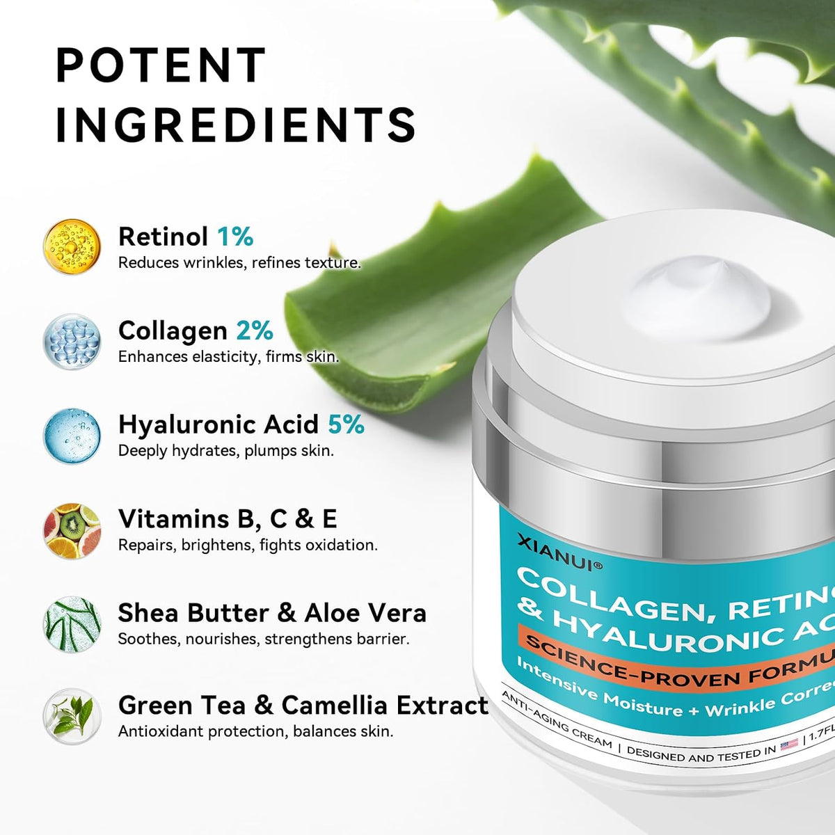 XIANUI Crema Facial de Retinol con Colágeno y Ácido Hialurónico - H...
