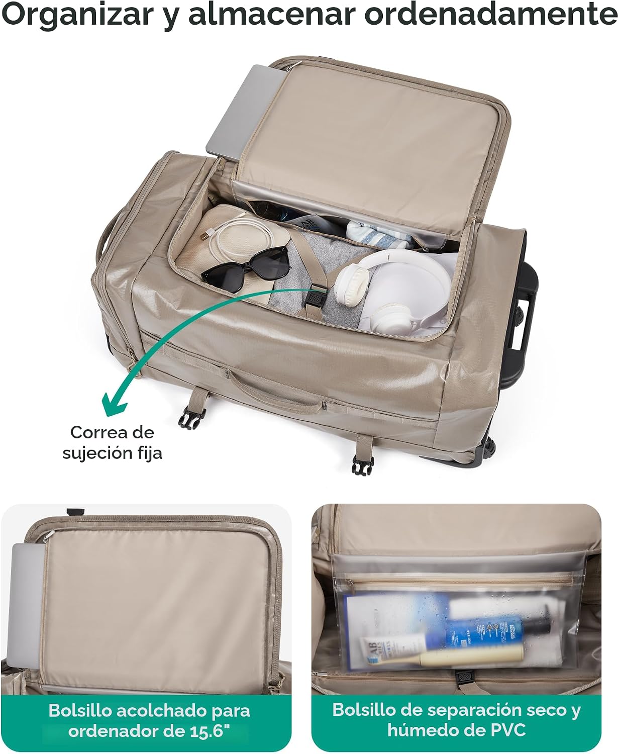 BAGSMART - Bolsa de lona con ruedas, bolsa de viaje para hombres, r...