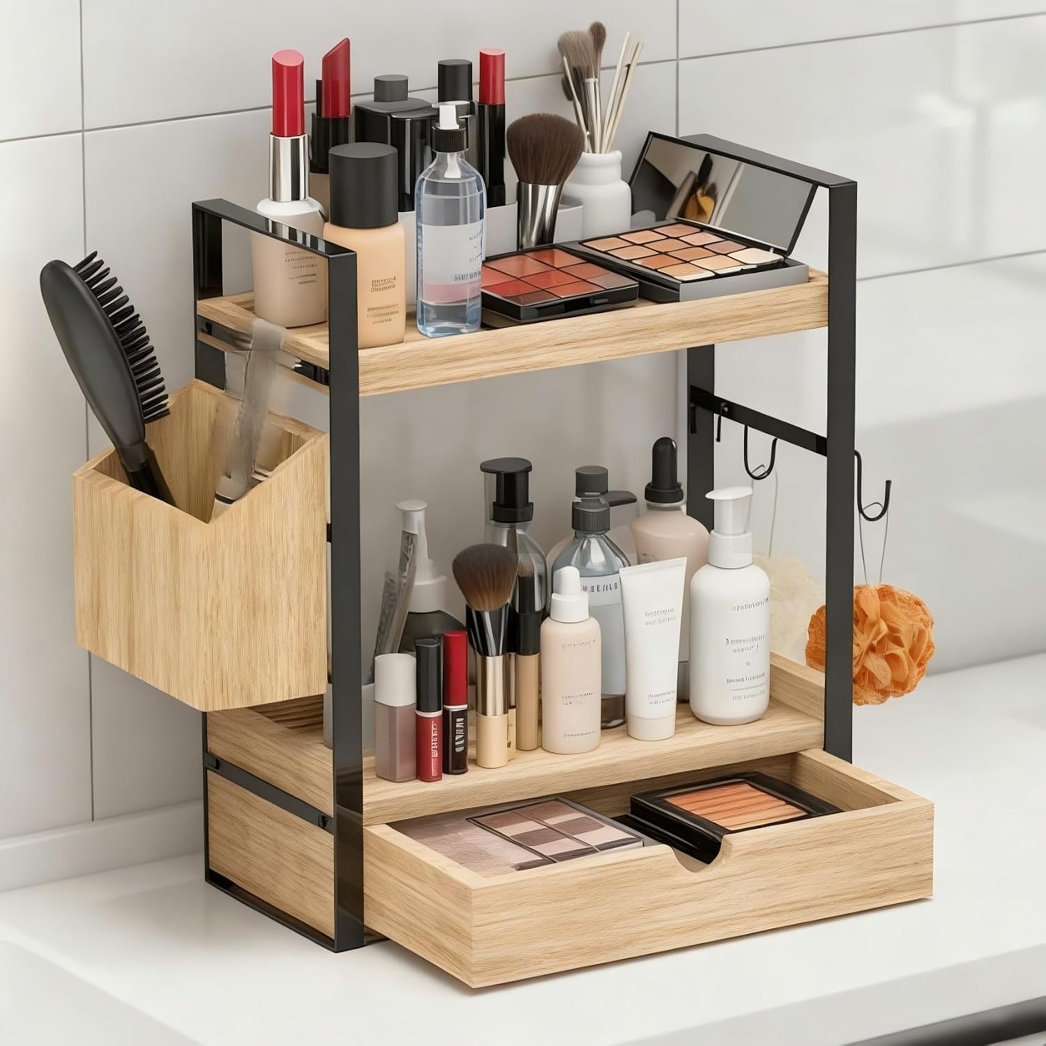 Organizadores de mostrador de baño de 2 niveles y almacenamiento, o...