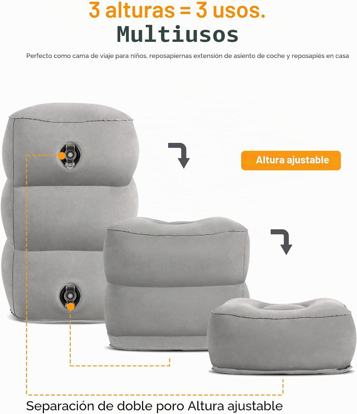 Sunany Almohada inflable con reposapiés para viajes, niños y adulto...