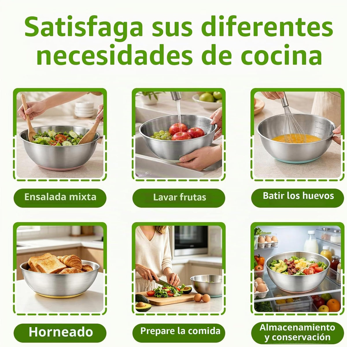GIUOIDUO Juego de 5 cuencos de acero inoxidable con base antidesliz...