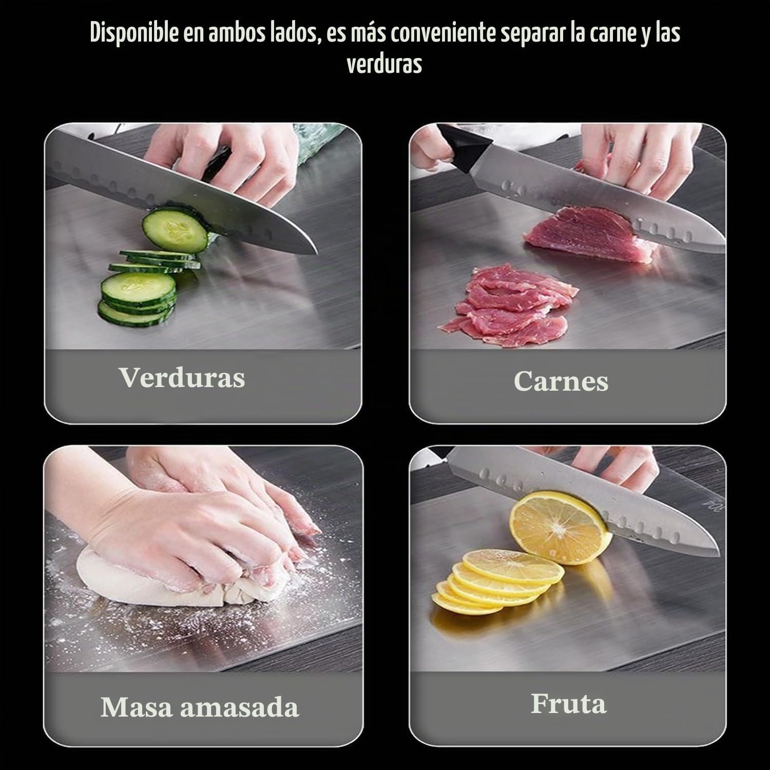 Juego de 3 tablas de cortar de acero inoxidable, tablas de cortar n...