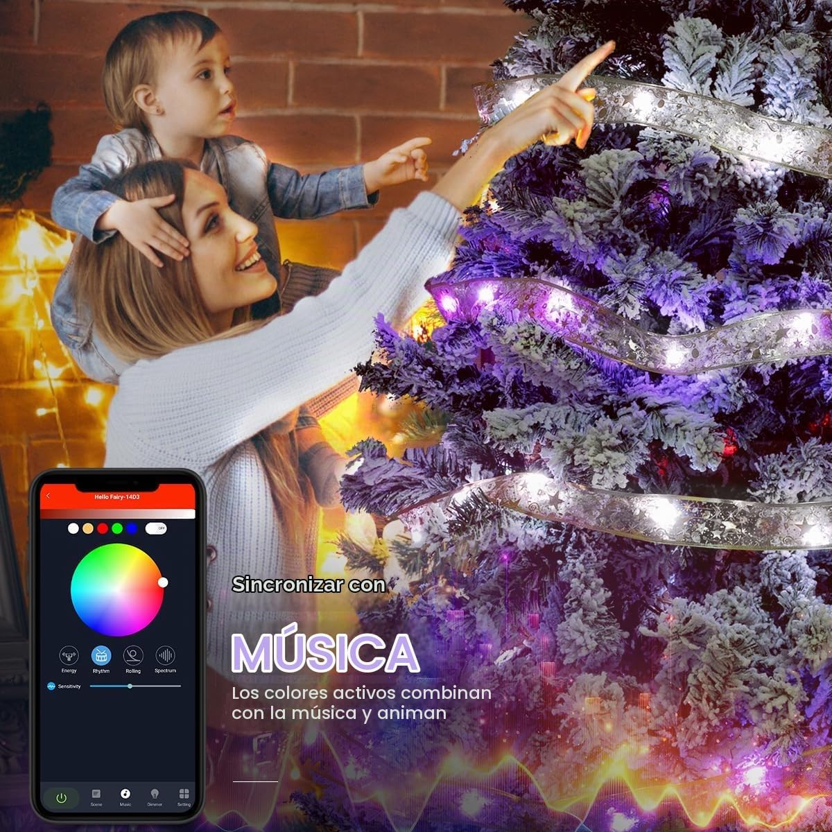 Lphianx Tira de luces inteligentes para árbol de Navidad, 33 pies,...