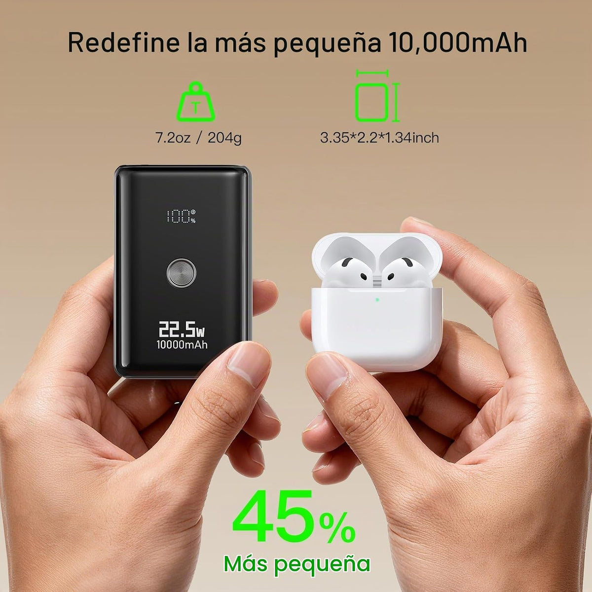 Cargador portátil de nanotecnología 10000mAh con 2 cables incorpora...