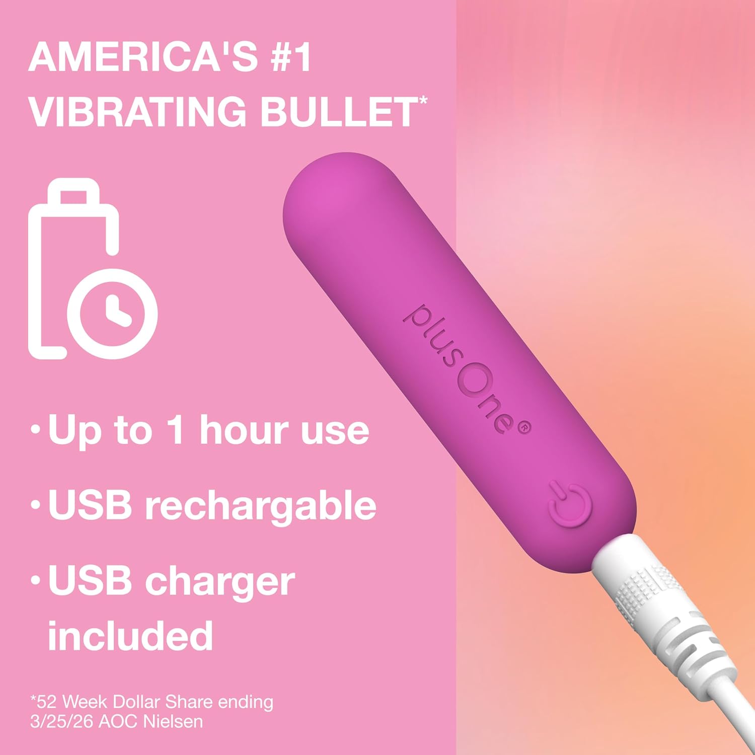 plusOne Bala vibratoria impermeable y recargable, rosa oscuro | Mas...