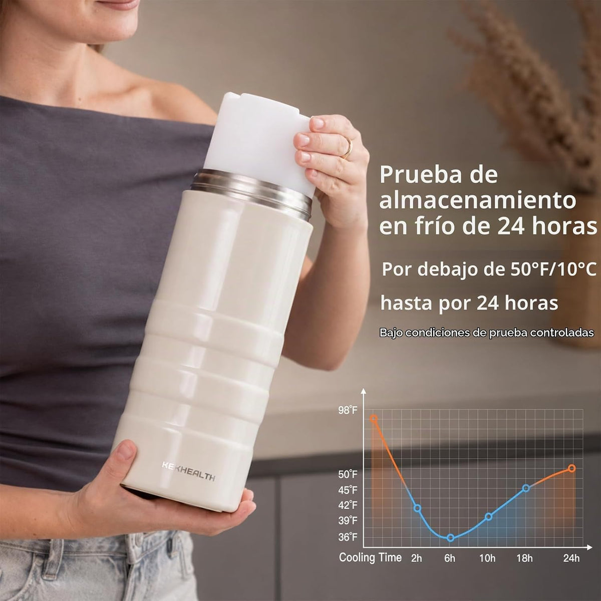 KEKHEALTH Enfriador de leche materna de acero inoxidable de 22 onza...
