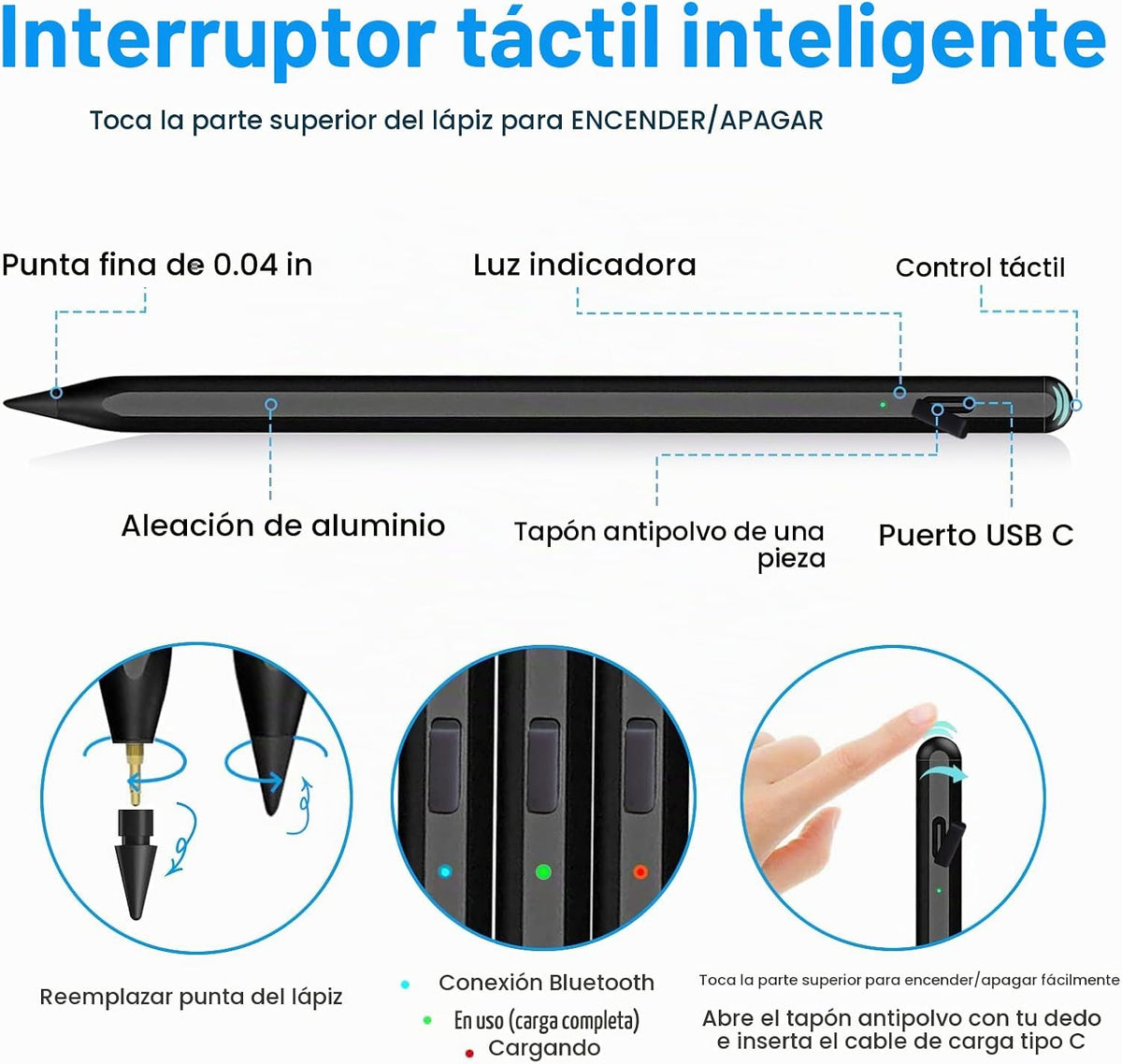 Lápiz capacitivo para iPad 2018-2025 con rechazo de palma, lápiz Ap...