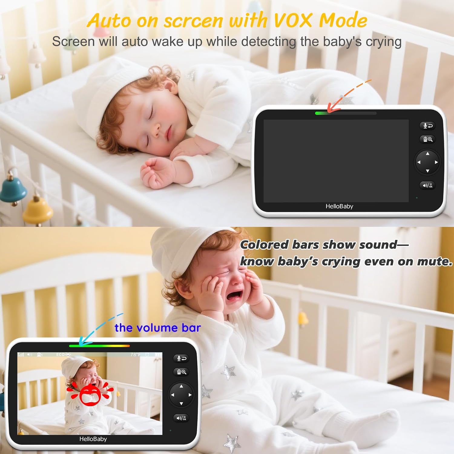 HelloBaby Monitor de bebé con 2 cámaras, pantalla dividida de 6 pul...