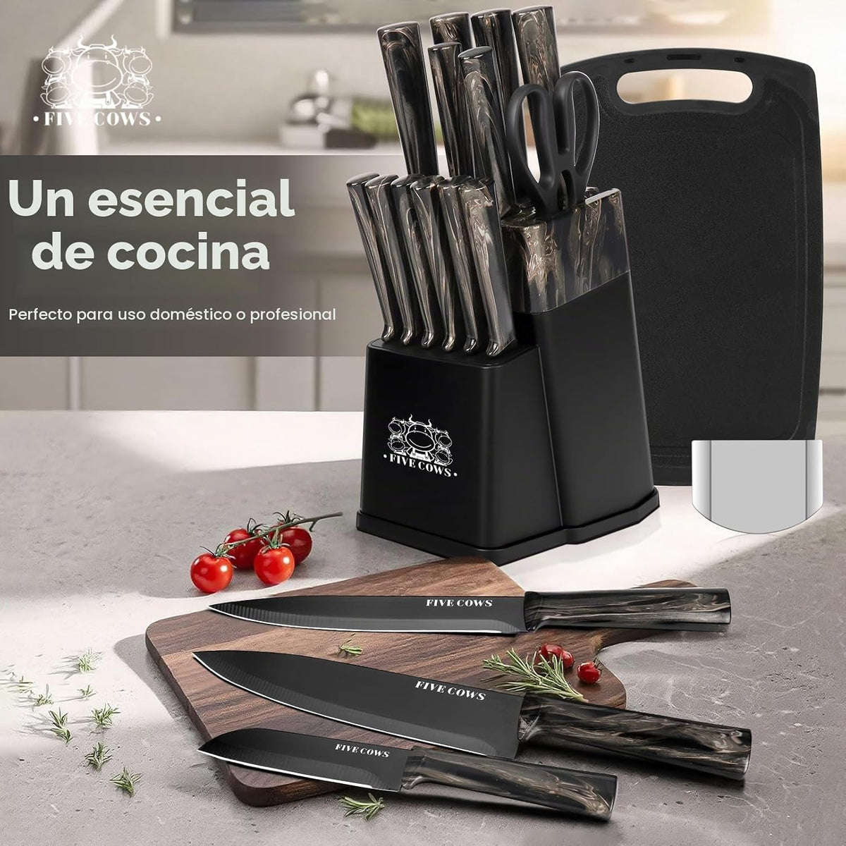 Juego de Cuchillos de Cocina de 16 Piezas con Bloque y Tabla de Cor...