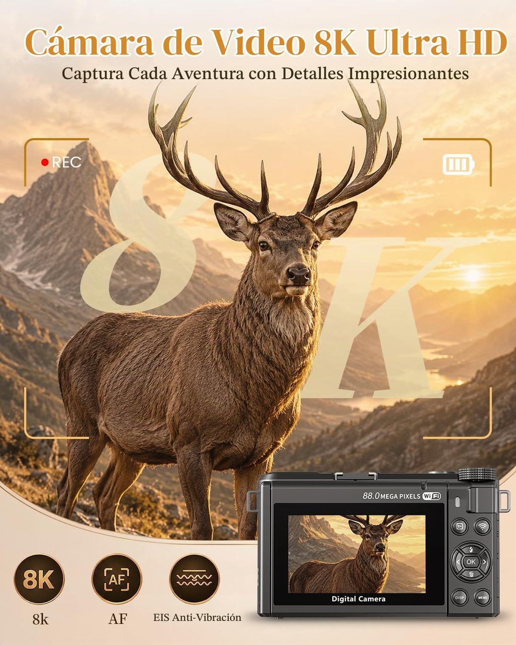 Cámara digital 8K, cámara de enfoque automático de 88MP para princi...