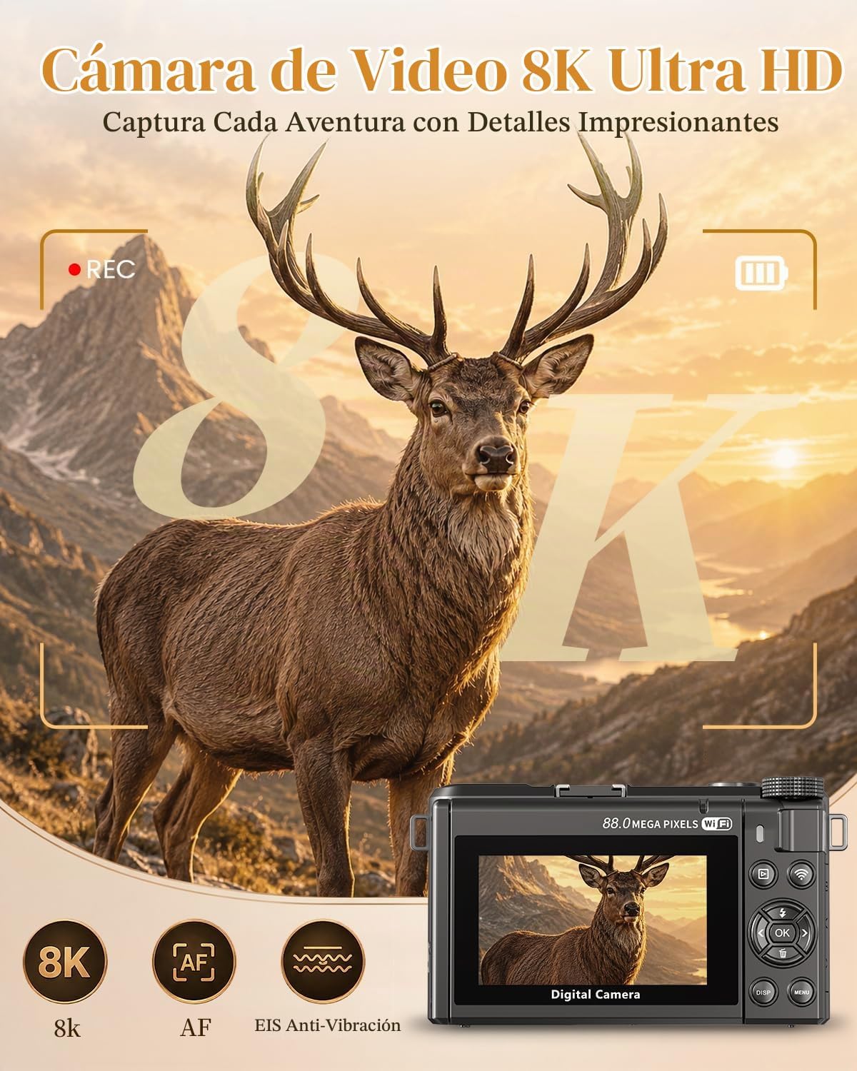 Cámara digital 8K, cámara de enfoque automático de 88MP para princi...