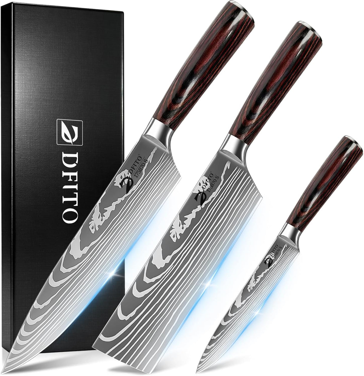 Dfito Juego de cuchillos de cocina, 3 piezas de acero inoxidable de...